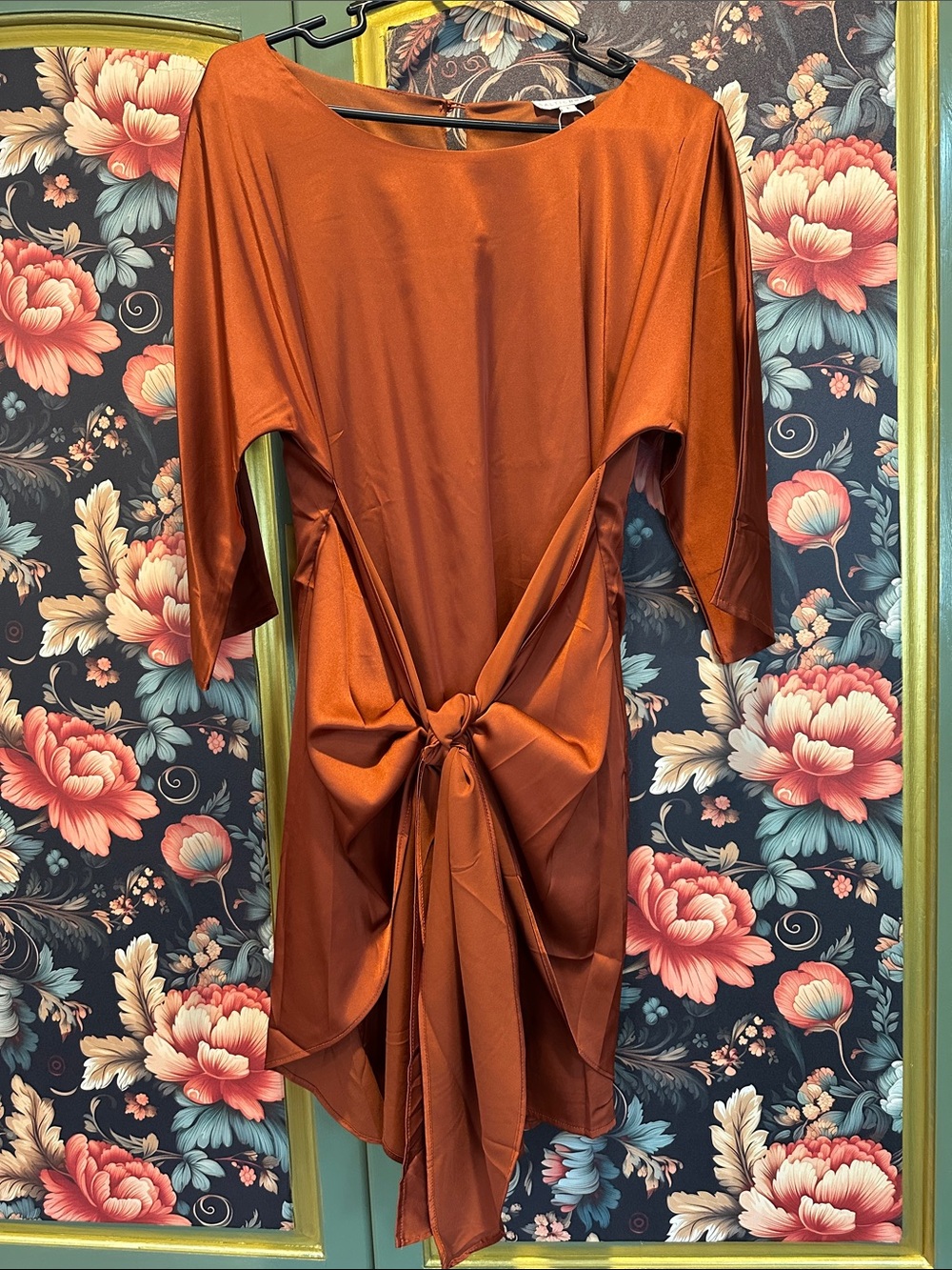 Baltic Born Rust Orange Asymmetrical Tie-Back Midi Dress